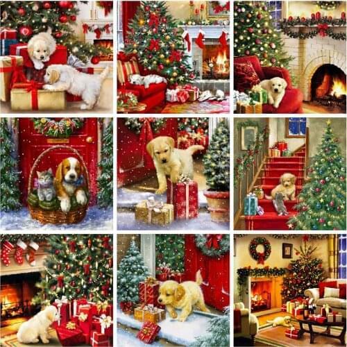 HUACAN 5D DIY Diamond Painting Kit Christmas Dog Handmade Gift Full Square Diamond Embroidery Sale Animal Mosaic Home Decor