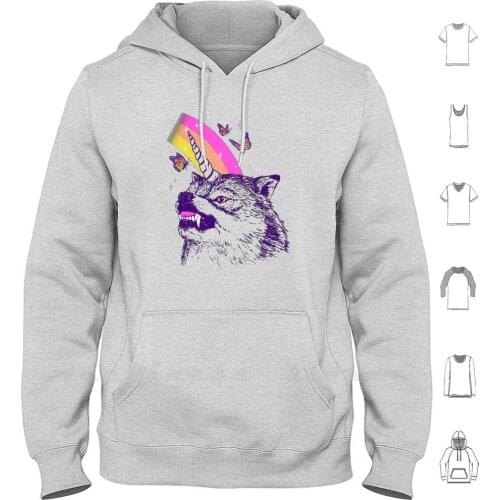 Hoodie Long Sleeve Horn Magic Wolf Cute Sparkle Rainbow Animal Cool 80s Retro Throwback Vintage Unicorn