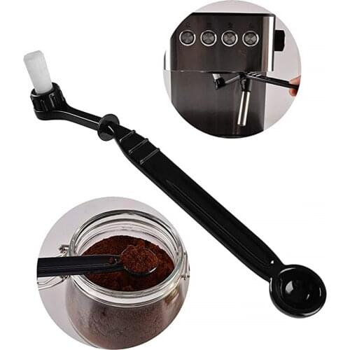 Coffee Machine Brush Plastic Handle Nylon Bristles Coffee Grime Cleaning Brush Filter Head Washing Tool with Spoon