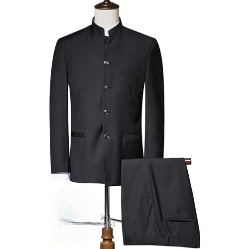 Mao Suit Chinese Style Tang Suit Jackets and Pants Mandarin Collar Mens Zhongshan Sets Tops Trousers Stand Collar Tunic Suits