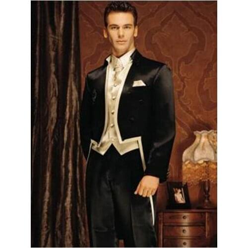 Handsome Double-Breaste Groom Tailcoat Mens Evening Party Dress Toast Suit Work Business Suit (Jacket+Pants+Vest+Tie) K:1302