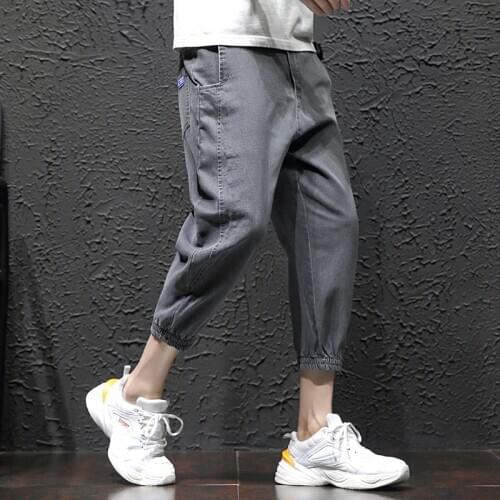 Summer 2020 teenagers Denim Casual mens denim shorts fat and thin Korean trend brand Calf length pants men