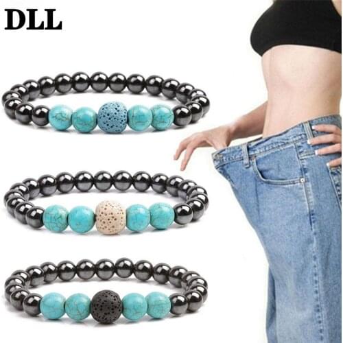 1Pcs Weight Loss Stone Magnetic Therapy Slimming Bracelets For Men Women Health Care Magnetic Hematite Stretch Beaded Bracelets
