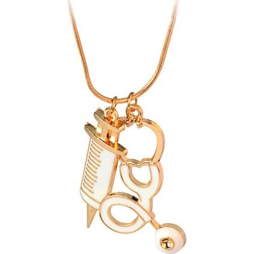 Fashion Medical Stethoscope Syringe Pendant Necklace Needle Metal Charm Pendant For Cosplay Nurses Women Fashion Jewelry Gifts