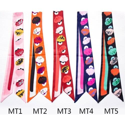 Fashion Cartoon Cute Print Skinny 5*100cm Small Bag Silk Scarf Tie Foulard Ribbon Head Hair Handle Scarfs Wholesale Dropshipping