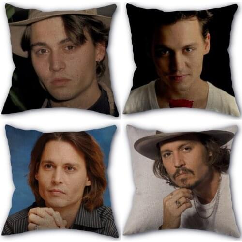 Nice Johnny Depp Pillowcase Cotton Linen Fabric Square Zipper Pillowcase New 45X45cm Wedding Decorative Pillow cover 0331