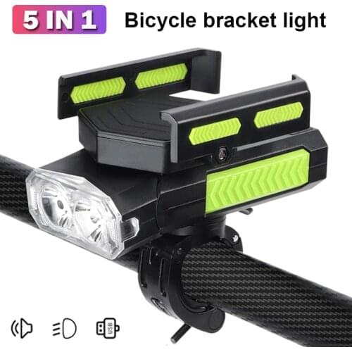 New 5 in 1 Bicycle Light Solar Power USB Recharegable Bike Light 4000/2000mAh Power Bank Cycling Phone Holder Horn Accessorie