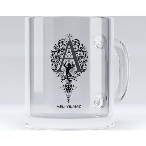 Personalized Calligraphy Letter Glass Mug Bardak-2