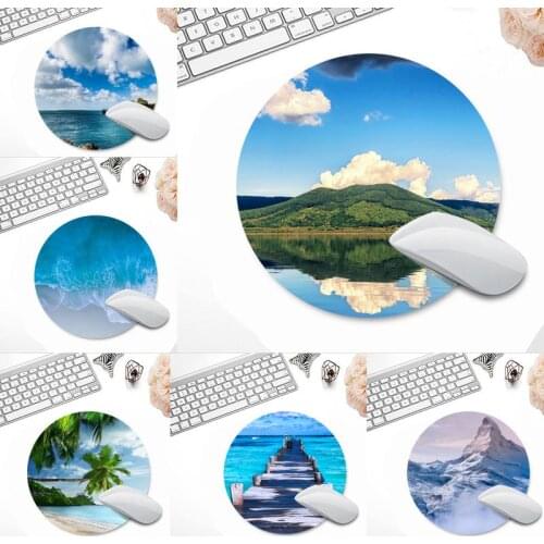 Beach sea snow mountain scenery Beautiful Anime Mouse Mat Round Non-slip Cushion
