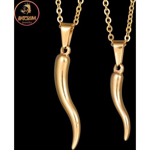 Akizoom Simple Tiny Chili Pepper Pendants Necklace Gold Color Stainless Steel High Quality Necklaces Men for Women Party Jewelry