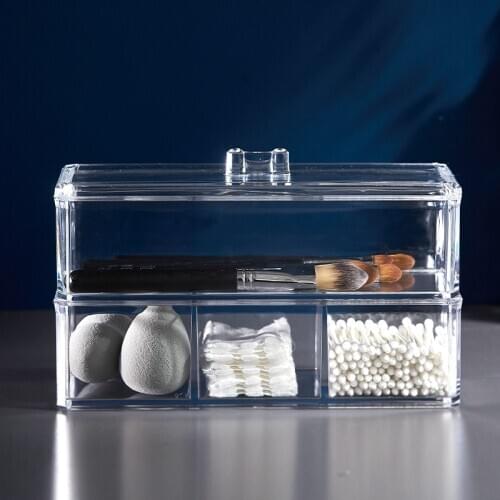 Transparent Cosmetic Storage Box Makeup Organizer Three-color Cotton Swab Cotton Pad Storage Box Desktop Acrylic Material