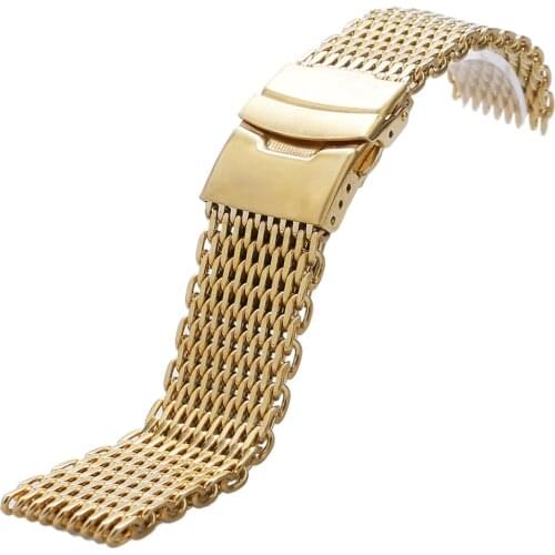 Luxury Gold Watch Band Stainless Steel Mesh Fold Buckle Strap 18mm 20mm 22mm 24mm Mens Watches Bands Replacement Strap Bracelet