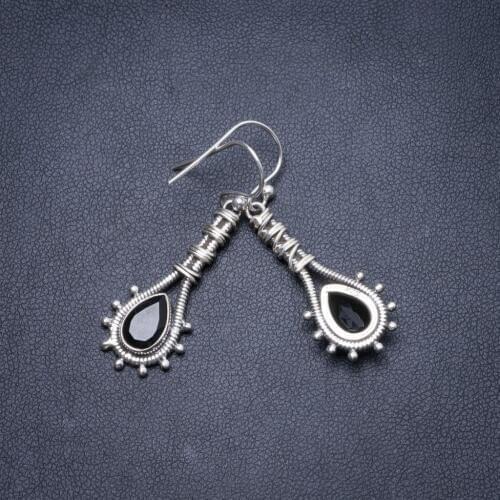Natural Black Onyx Handmade Unique 925 Sterling Silver Earrings 1 3/4" Y2265