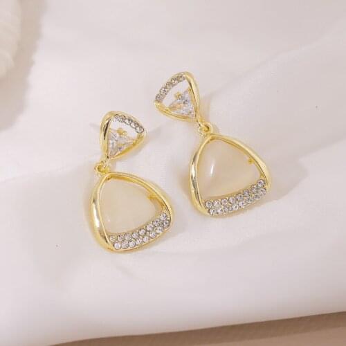 New Opal Earrings For Women Korean Fashion Geometry Rhinestone Woman Earrings Trendy Tide Jewelry Accessories Wholesale 2021