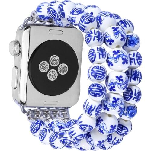 Bling Dressy Bands for Apple Watch 38mm 42mm Band Ceramic Beaded Watchband for iWatch Series 3/ Series 2 Bracelet for Woman Girl