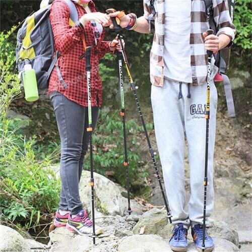 Ultralight 3 Section Carbon Fiber Folding Camping Hiking Walking Stick Fast Lock Alpenstock Climbing Trekking Poles Crutches 1pc