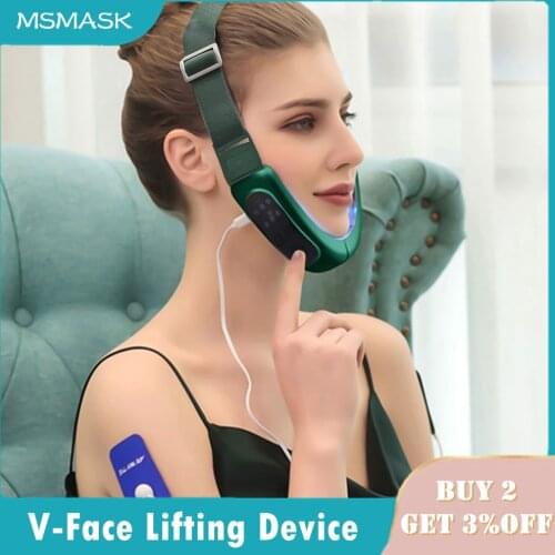 V-Face Lifting Device Chin V-Line Up Lift Belt Red Blue LED Photon Light Therapy EMS Massage Electric Face Care Slimming Machine