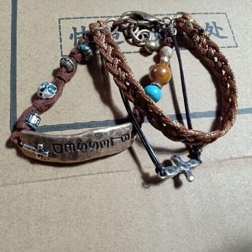 Ins Vintage Handmade Beads Braided Multi-layers Blessed Letters Cross Bracelets Women Party Hip-hop Rock Bohemia Jewelry