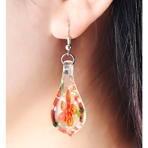 WEIYU Fluorescent Flower Dangle Earrings Lampwork Water Drop Murano Glass Pendant Earrings Fashion Jewelry Bohemia Gift Bijoux