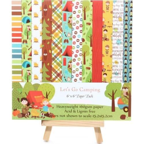 YPP CRAFT 12pcs 6" Single-side Printed Lets Go Camping pattern creative papercraft art paper handmade scrapbooking kit set book