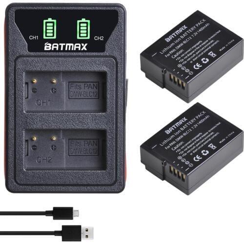 2Pc DMW-BLC12 DMW-BLC12E BLC12 Battery + LED LCD Dual Charger for Panasonic Lumix DMC-FZ200,FZ300,FZ1000,FZ2500,G5,G6,G7,GX8 G85