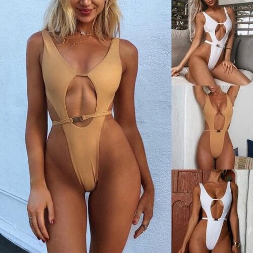 Womens Fashion Sexy Solid Color Briefs with Waist One-Piece Swimsuit