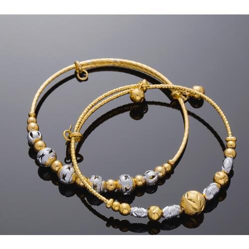 Gold Silver Bangles For Women Copper Beads Bracelets&Bangles Set Indian Wedding Jewelry Dubai African bangles With Charm