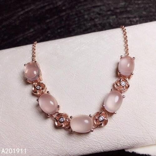 KJJEAXCMY fine jewelry natural Rose Quartz 925 sterling silver new women hand bracelet support test luxury