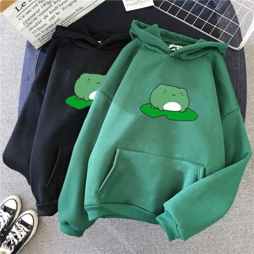 Winter Skateboard Frog Oversized Sweatshirt Men and Womens Hoodies Harajuku Warm Pullover Drawstring Korean Style Anime Hoodie