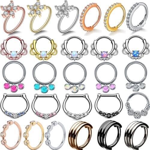 1/2PCS Surgical Steel Hinged Septum Piercing Clicker Lot 16G Daith Piercing Clicker Helix Earring Hoop Nose Hoop Septum Ring Set