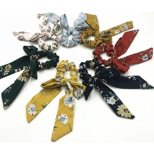 1pcs Hot Sale Cotton Bow Scrunchies Flower Stripe Print Hair Scrunchies Girls Headwear Ladies Elastic Band Hair Accessories