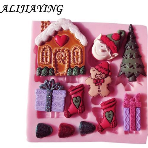 1Pcs Christmas Gift Tree socks house Snowman Silicone Fondant 3D Cake Mold Cupcake Candy Chocolate Baking Tool D0298