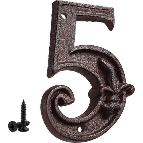 12cm Cast Iron House Numbers with Fleur De Lis Design Vintage DIY Door Address Door Gate Numbers House Sign Number #5