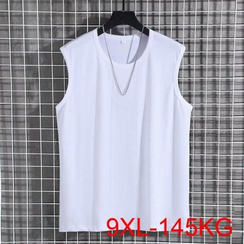 145Kg Summer mens sports cotton sleeveless T-shirt Bust 145cm large size round neck loose new sports shirt 5XL 6XL 7XL 8XL 9XL