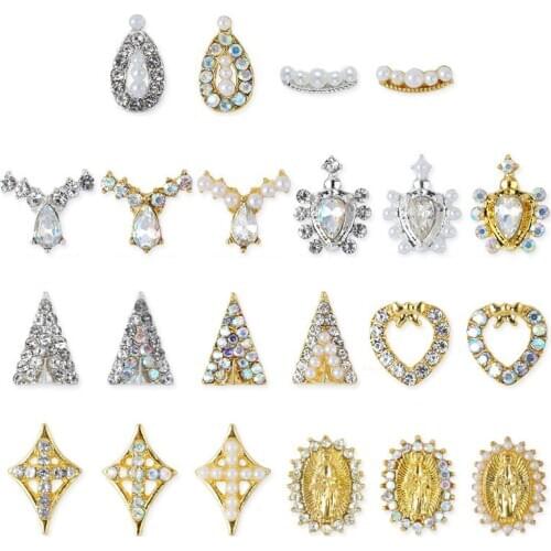 20pcs/lot Oval/drop/Heart 3D Alloy Nail Art Rhinestone Pearl metal manicure nail art accessories DIY Nail Decoration nail charms
