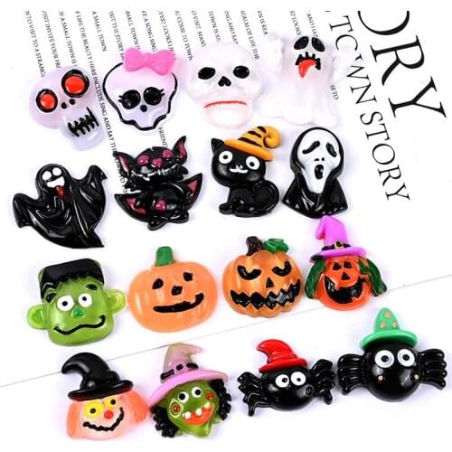 20pcs Mix Cartoon Halloween Series Flatback Resin Figurines DIY Craft Phone Shell Patch Decor Hair Accessories Ornament Material