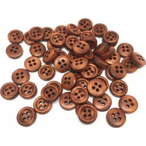 600pcs 9mm Brown Wooden Round 4 Holes Buttons Sewing Button Embellishments DIY Crafts