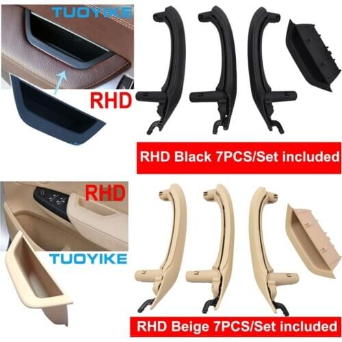 7PCS/Set RHD Right Hand Drive Interior Door Pull Handle Inner ABS Carbon Fiber Outer Leather Panel For BMW X3 X4 F25 F26 2010-16