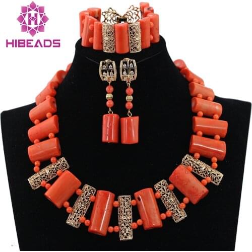 African Coral Beads Statement Necklace Set New Necklace Earrings Set for Wedding Nigeria Free Shipping CNR550