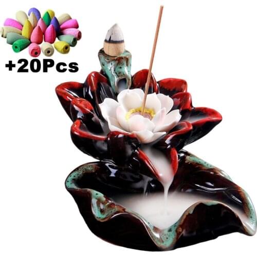 20Pcs Incense Cones Colored Ceramic Lucky Ornaments Lotus Zen Backflow Incense Furnace Incense Burner Retro Personality Products