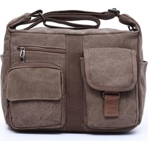 Bagail Men Canvas Retro Casual Crossbody Bag Multi Pocket male Messenger Bags