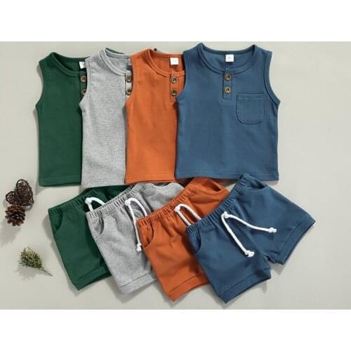 0-3Y Casual Newborn Baby Boy Girl Solid Color Sleeveless Vest Tops Shorts Pant Bottom 2PCS Summer Clothes Set