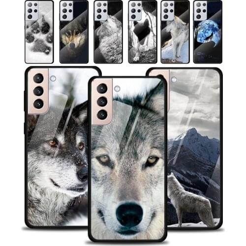Cool Black Wolf Print Tempered Glass Cover For Samsung Galaxy S21 Plus Ultra M21 M31 M51 A52 A72 Phone Case Coque