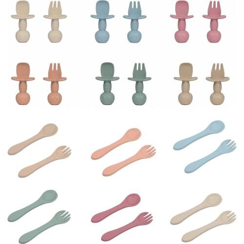 Baby Silicone Spoon 2pcs Feeding Set Kid Dishes Toddlers Infant Feeding Accessories Spoon Silicone Tableware Childrens Goods