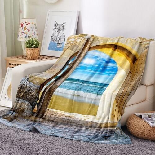 Children Adult Soft Beach Scenery Printed Flannel Blanket Comfortable Breathable Material Suitable for Sofa Bedroom Bed