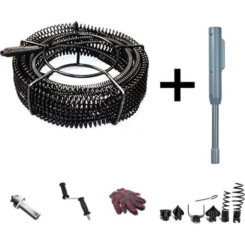 12M Household Drain Pipe Dredger Sewer Dredging Machine Extension Spring Set Compression Spring With Crank For 40-100MM Pipe