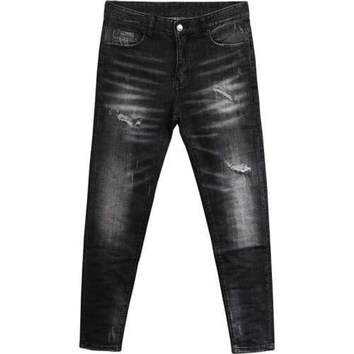 Fashion Men Jeans High Quality Black Gray Italian Style Slim Fit Ripped Jeans Men Brand Designer Streetwear Hip Hop Jeans Homme