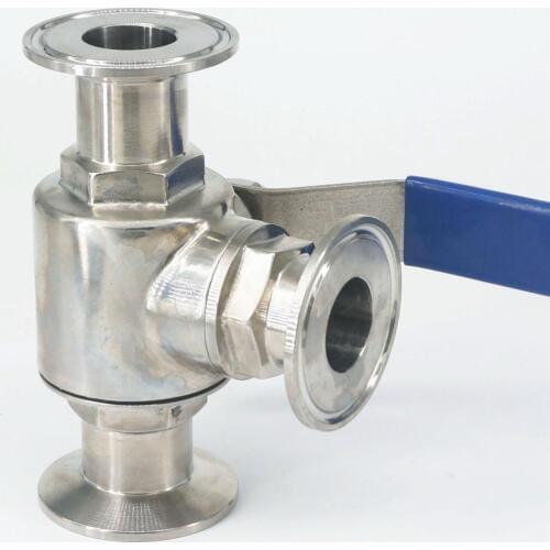 L-port 1" 25mm 304 Stainless Steel Sanitary 3 Way Ball Valve Tri Clamp 50.5mm Ferrule O/D For Homebrew Diary Product