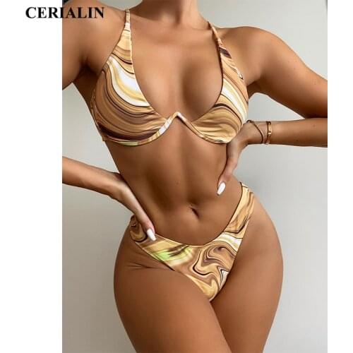 Swimwear Women Underwire Split Printed Color Bikinis Swimsuit Beachwear Split Bikini Set Sexy Push Up Bikini Set Bathing Suit