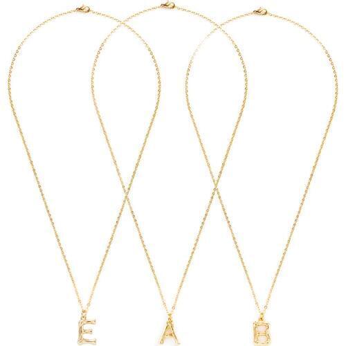 Small Gold Metal Bamboo 26 Letter Alphabet A-Z Minimalist Initial Ins Pendant Choke Necklace Korean Fashion Chain Trendy Jewelry